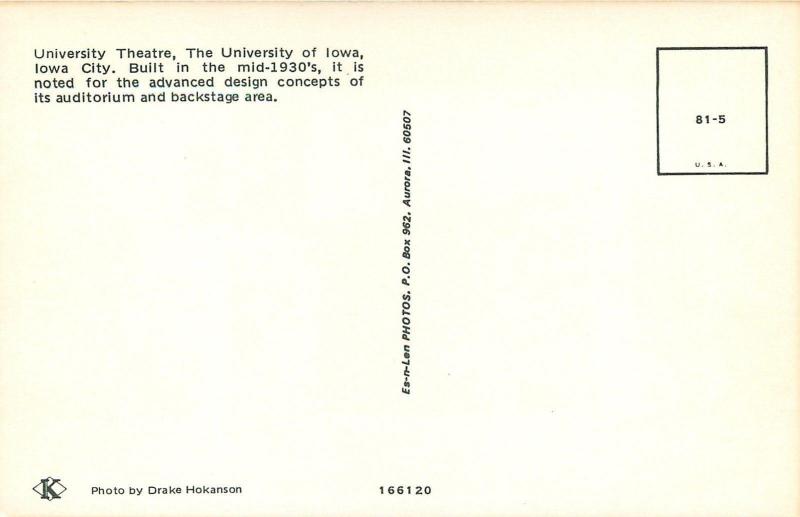 Iowa City Iowa~University Of Iowa~1930s Art Deco Theatre~1960s Postcard