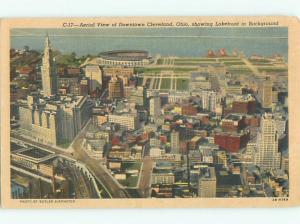 Linen AERIAL VIEW OF TOWN Cleveland Ohio OH n3880