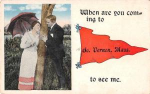 South Vernon Massachusetts Greetings Romance Antique Postcard J71076