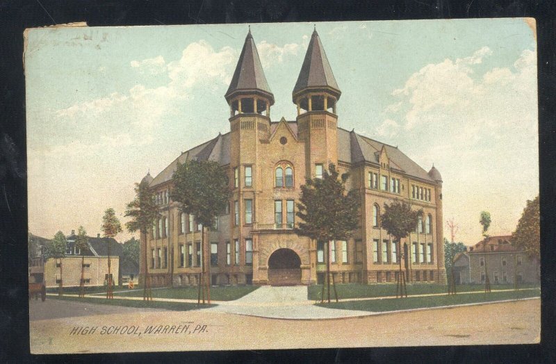 WARREN PENNSYLVANIA HIGH SCHOOL BUILDING 1910 VINTAGE POSTCARD PA.