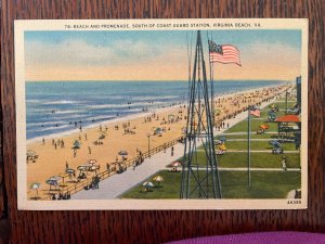 Vintage Postcard 1930-1945 Beach & Promenade, Virginia Beach, Virginia (VA)