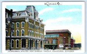 KALAMAZOO, Michigan MI ~ Masonic Temple INTERURBAN STATION c1920s  Postcard