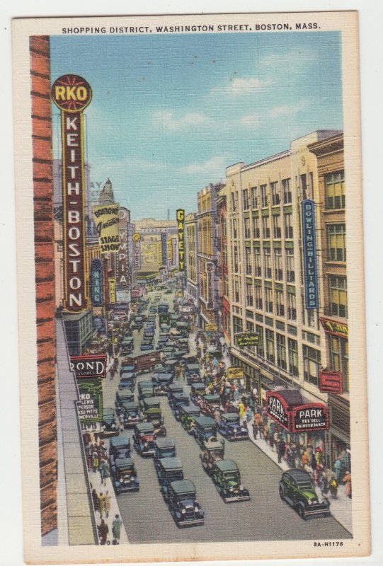 P2648 old postcard RKO sign very busy traffic etc washington street boston mass