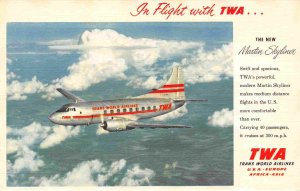 TWA Airlines Martin Skyliner Plane Aircraft linen postcard