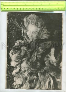 476426 USSR North smiling girl New Year's fur coat buy Christmas tree Old PHOTO