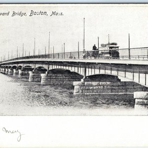 c1900s UDB Boston, MA Harvard Bridge Streetcar Barrel Wagon Unused Postcard A102