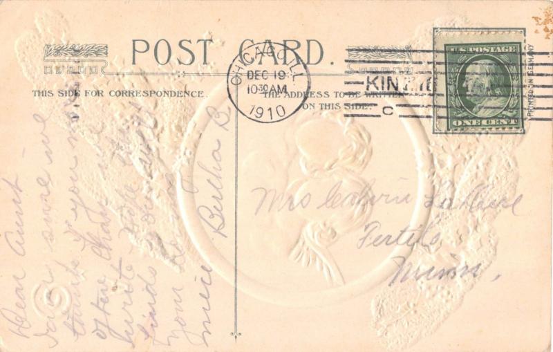 CHERUBS IN CIRCLE WITH HOLLY~JOHN WINSCH CHRISTMAS POSTCARD c1910