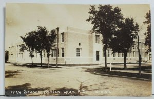 ND Devils Lake RPPC High School Building c1930s Real Photo Postcard O17