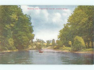 Divided-back RIVER SCENE St. Joseph River - Dowagiac & Benton Harbor MI AE6557