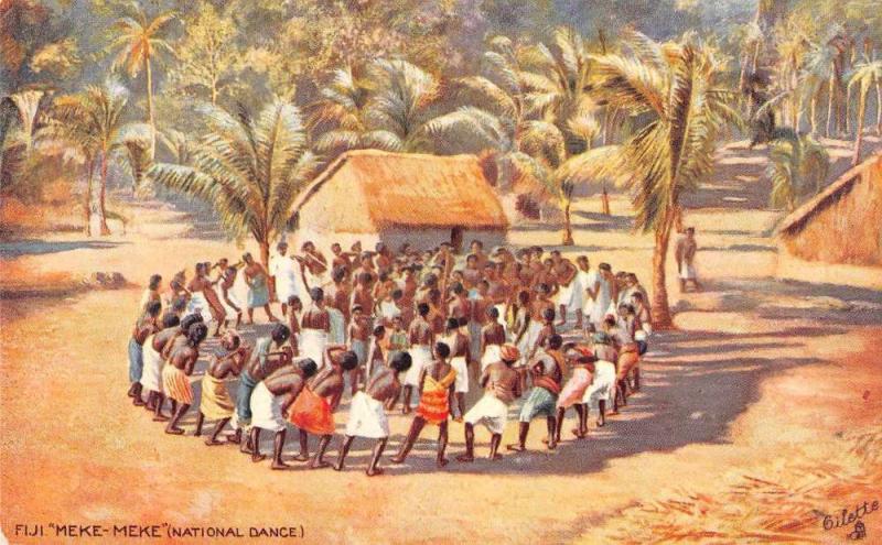 Fiji Meke Meke National Dance Antique Postcard J55999