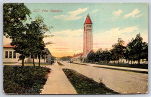 Military~Ft Sheridan Illinois~Barracks Row~Tower~PM 1911~Vintage Postcard