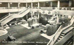Mexico 1949 Grand Lobby Hotel Del Prado Interior RPPC Photo Postcard 22-7334 