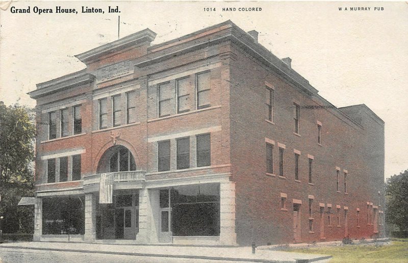 G35/ Linton Indiana Postcard  1908 Grand Opera House Building
