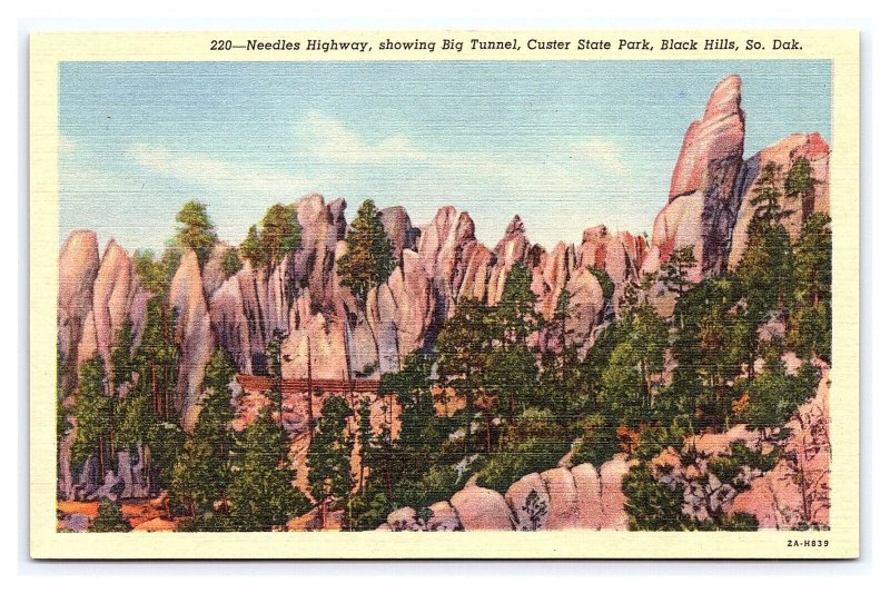 Needles Highway Big Tunnel Custer State Park Black Hills So. Dak. Postcard