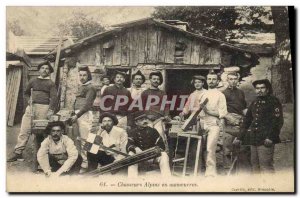 Old Postcard Militaria Alpine hunters in maneuvers