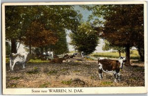 Warren ND Scene with Cows Cattle Trees Vintage Postcard D08