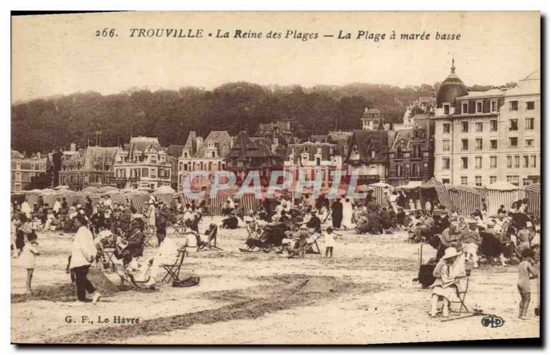 Old Postcard Trouville Queen of the beach at low tide beach