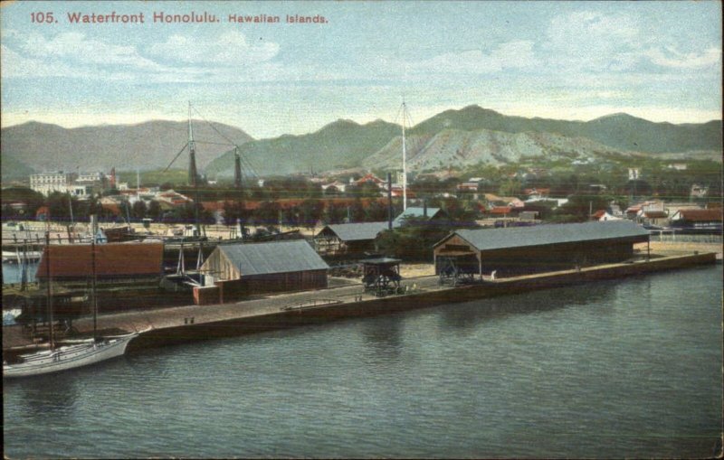 Honolulu HI Waterfront Docks c1910 Private Mailing Card Postcard