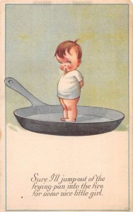 Greetings Baby in Frying Pan Vintage Postcard AA17589