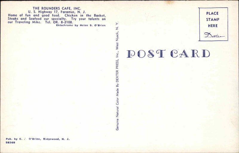 Paramus New Jersey NJ Rounders Caf� Inc Vintage Postcard