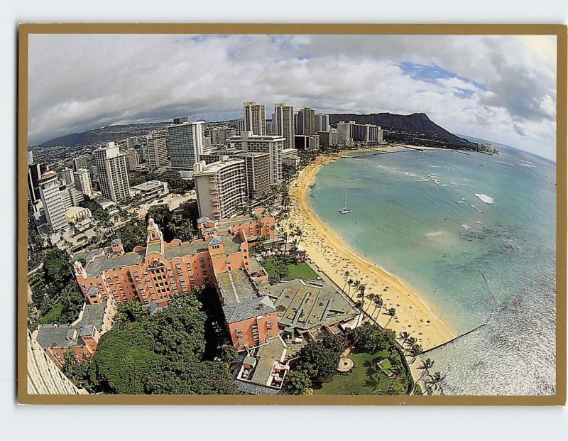 Postcard Fish Eye Lens View of Diamond Head from Waikiki Hawaii USA