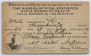 Haymarket VA Birth Record~Marie Virginia Collier~Mom née Rickard~Died @ 8 Months