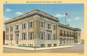 1940s Paris Texas City Hall Central Fire Station Teich Postcard 26-358
