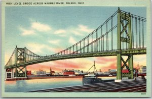 Toledo Ohio OH, High Level Bridge Across Maumee River, Vintage Postcard