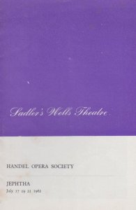 Sadlers Wells Opera Society Handel Jephtha 1962 Concert Theatre Programme