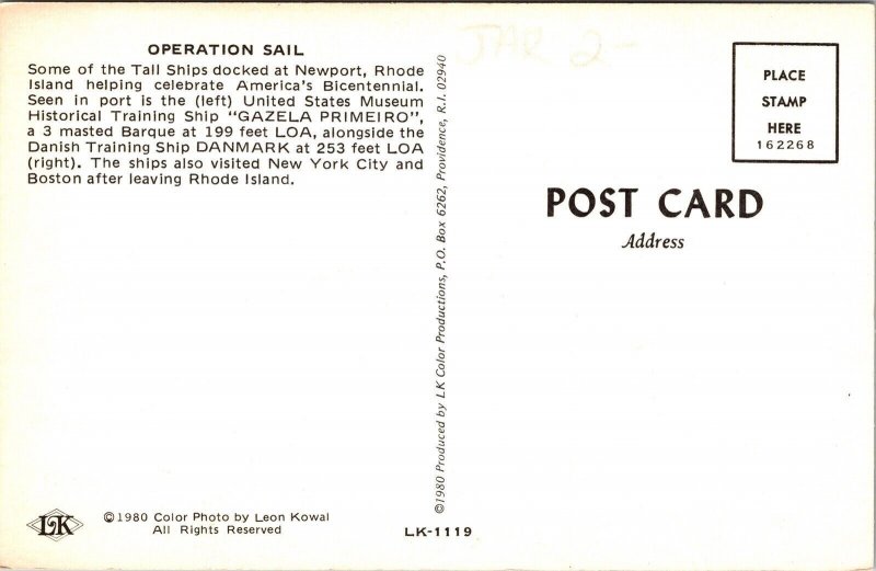 Operation Sail Ships Newport Rhode Island Docks Flags Gazela Primeiro Postcard 