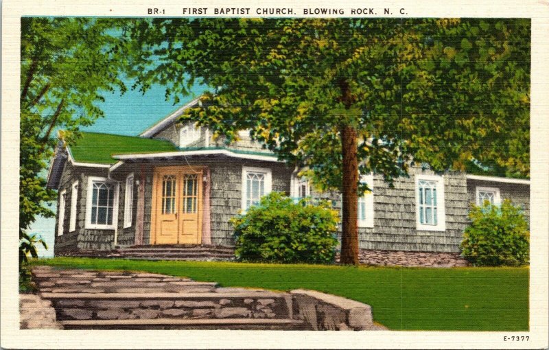 First Baptist Church Blowing Rock NC North Carolina Linen Postcard VTG UNP 