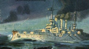 WWI German Imperial Navy Cruiser SMS Hessen Headlight Night Lovely Art 1910s