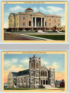 2 Postcards PARIS, TEXAS ~ Central Presbyterian Church, First Christian Church