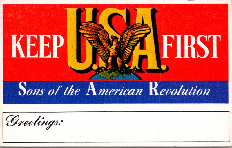 Sons of the American Revolution Keep USA First patriotic vintage postcard eagle