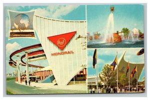 Vintage 1964 Postcard New York World's Fair AMF Monorail GM Building Fountain