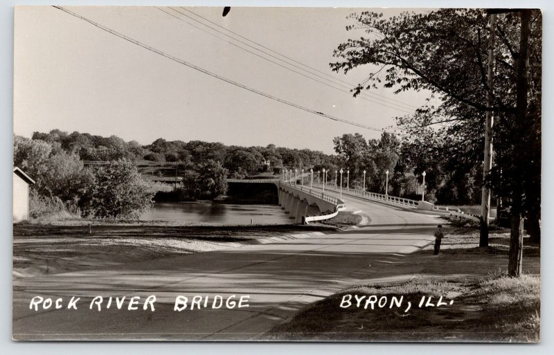 Byron Illinois~Deck Highway Bridge Over Rock River 1940s RPPC Postcard 