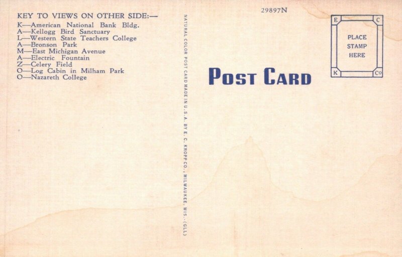 MI, Kalamazoo, Michigan Linen Large Letter Postcard