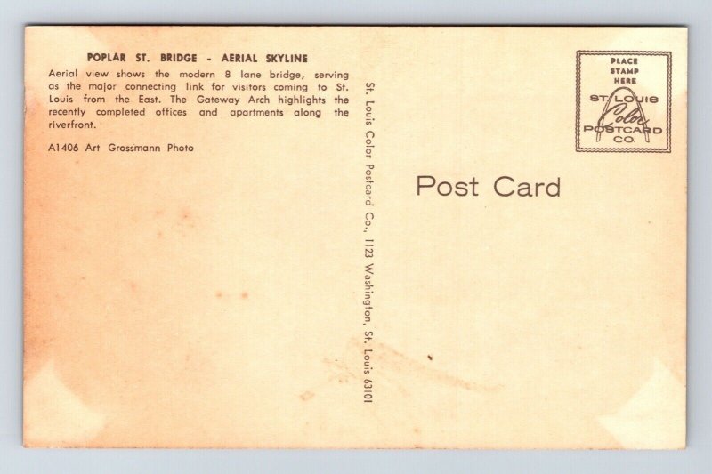St Bridge Aerial Skyline View St Louis E Gateway Arch Riverfront MO Postcard UNP 