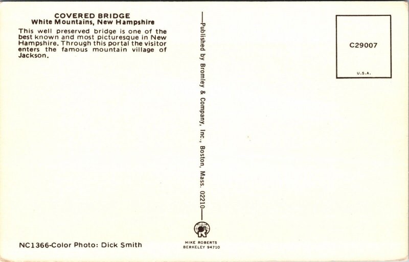 Jackson Covered Bridge New Hampshire NH Postcard VTG UNP Mike Roberts Vintage  