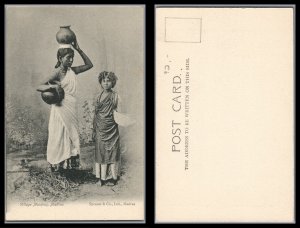 British India Antique Vintage Post Card Village Maidens Madras Unused