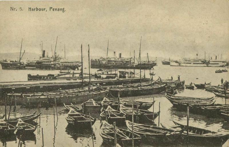 malay malaysia, PENANG, Harbour Scene, Steamers (1910s) Postcard