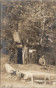 RPPC Elm Grove West Virginia Handsome Man Zogg Family Hidden Fort Postcard W4