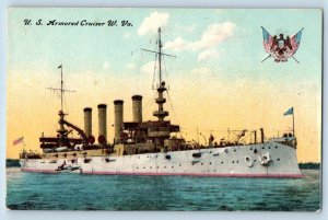 West Virginia W VA Postcard US Armored Cruiser Ship Flag c1910's Antique