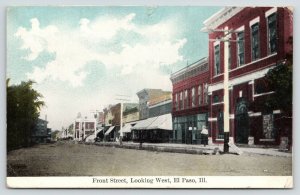 El Paso Illinois~Front Street ~Stores~Oper House Posters~Man on Sidewalk~1909 PC