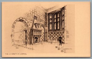 Postcard UK c1920s University of Liverpool Oriel & Chimneypeice In Hall A/S