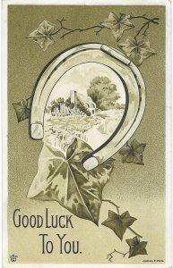 Good Luck to You Horseshoe and Ivy James E Pitts Mailed 1915