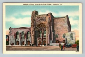Scranton PA-Pennsylvania, Masonic Temple Scottish Rite Cathedral Linen Postcard