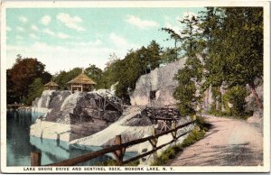 Postcard NY Mohonk Lake Lake Shore Drive and Sentinel Rock