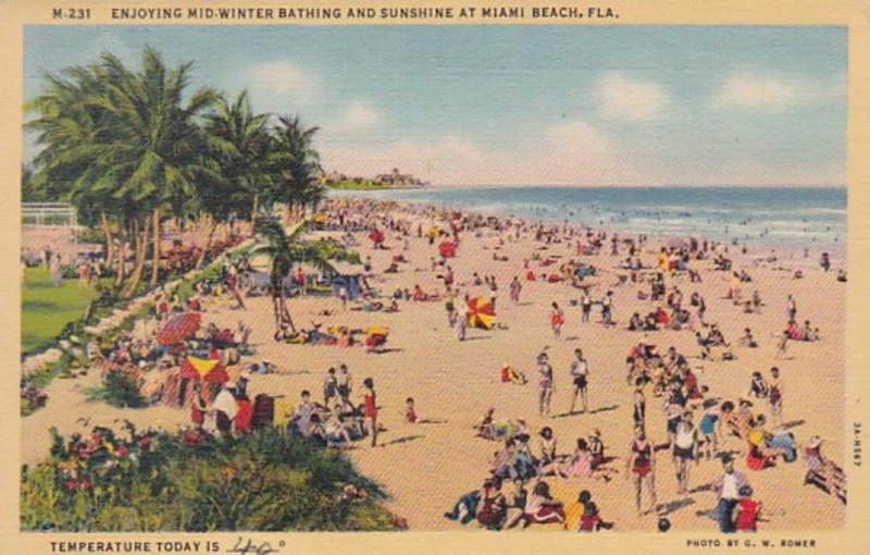 Florida Miami Beach Enjoying Mid Winter Bathing and Sunshine 1940 Curteich