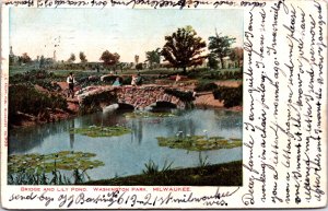 USA Bridge And Lily Pond Washington Park Milwaukee Wisconsin Postcard 09.70 